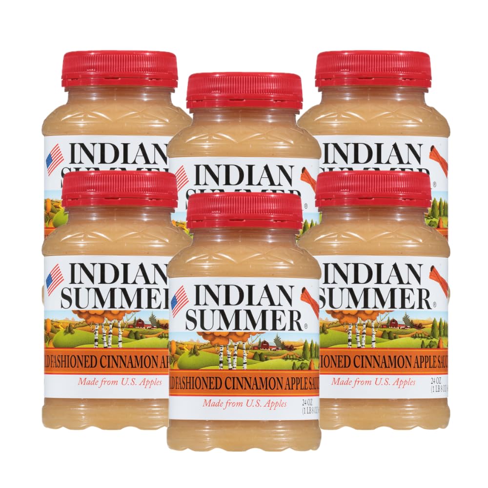Indian Summer Enhanced Chunky Applesauce Made From Us Apples And American Growers (Cinnamon, 24 Ounces Each, Pack Of 6)