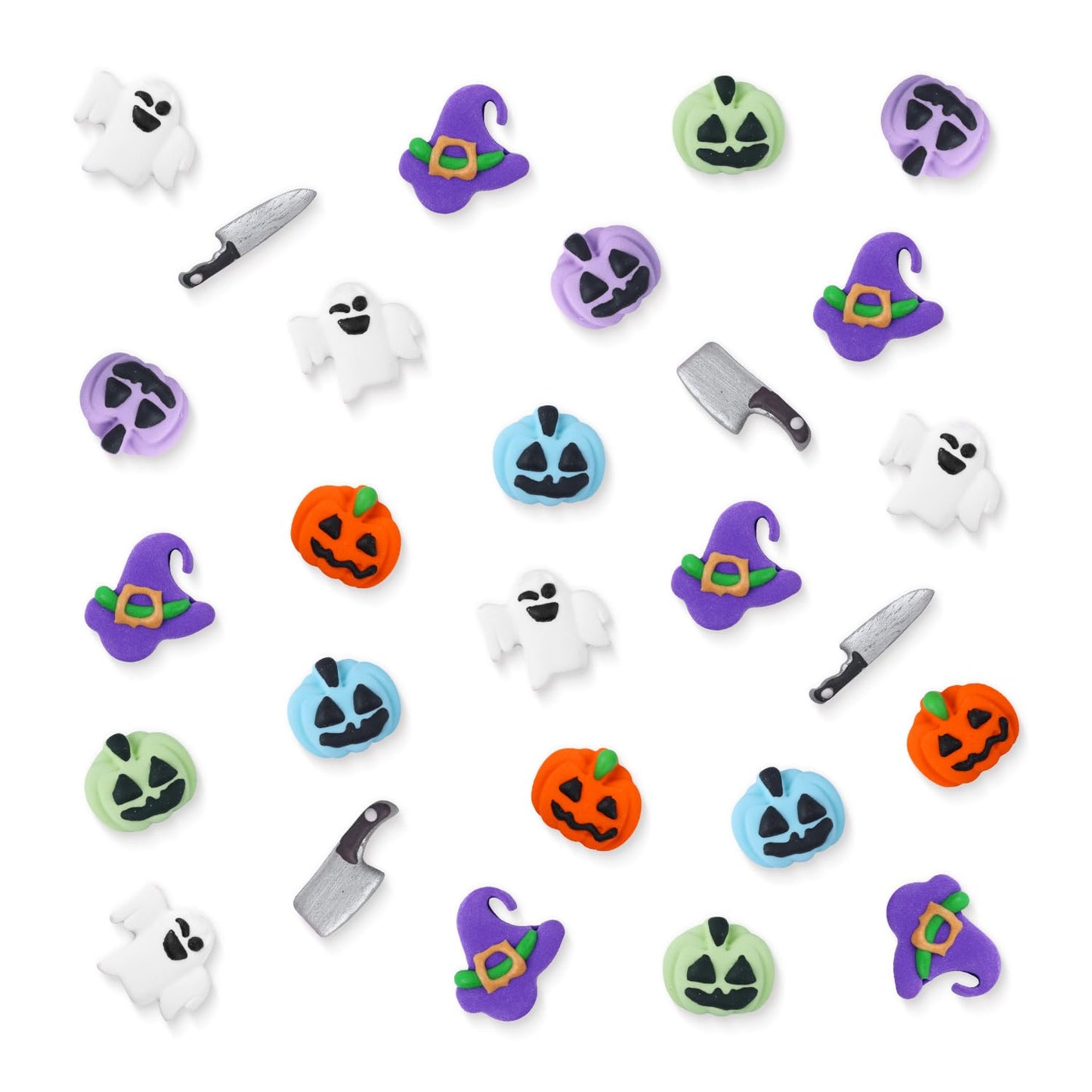 Edible Halloween Cake Decorations  27 Count Royal Icing Toppers for Cakes  Cookies  Cupcakes - Pumpkin  Ghost  Witch Hat  cutting tool  Axe Icing Decoration - Spooky Baking Supplies for Halloween Party