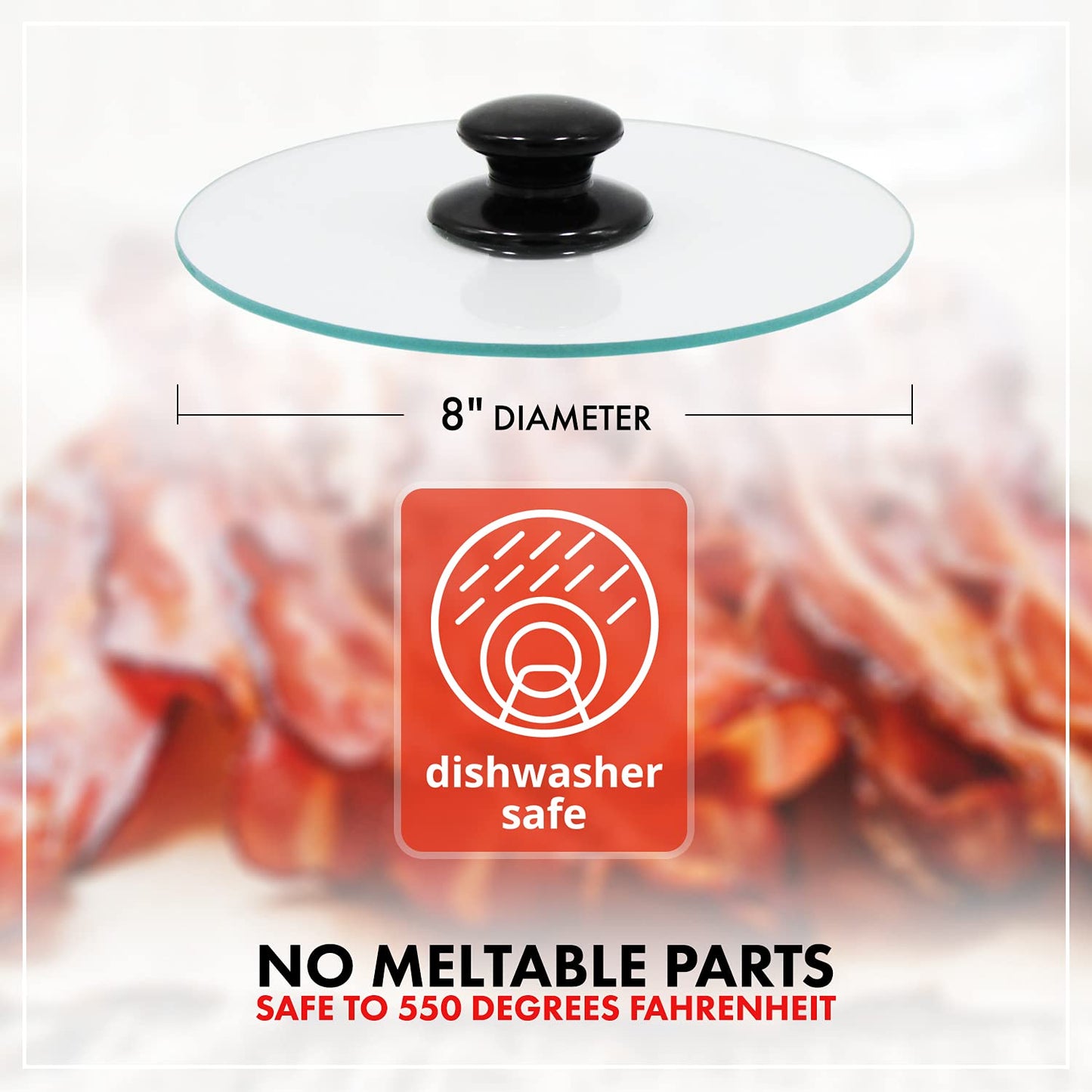Northwest Enterprises Bacon Press, Round Tempered Glass Bacon Press And Splatter Shield, Perfectly Cooked Flat Bacon Every Time!
