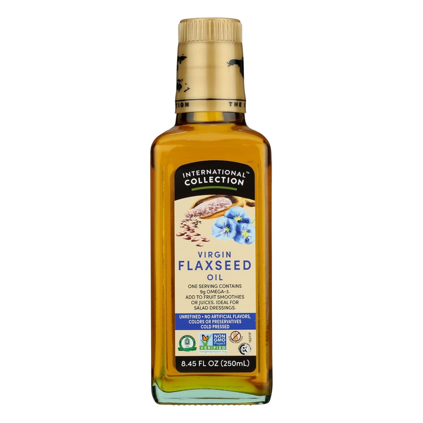 International Collection Virgin Flaxseed Oil, 8.45 fl oz (Pack of 1) | Expertly Sourced, Quality Oils | NonGMO Project Certified