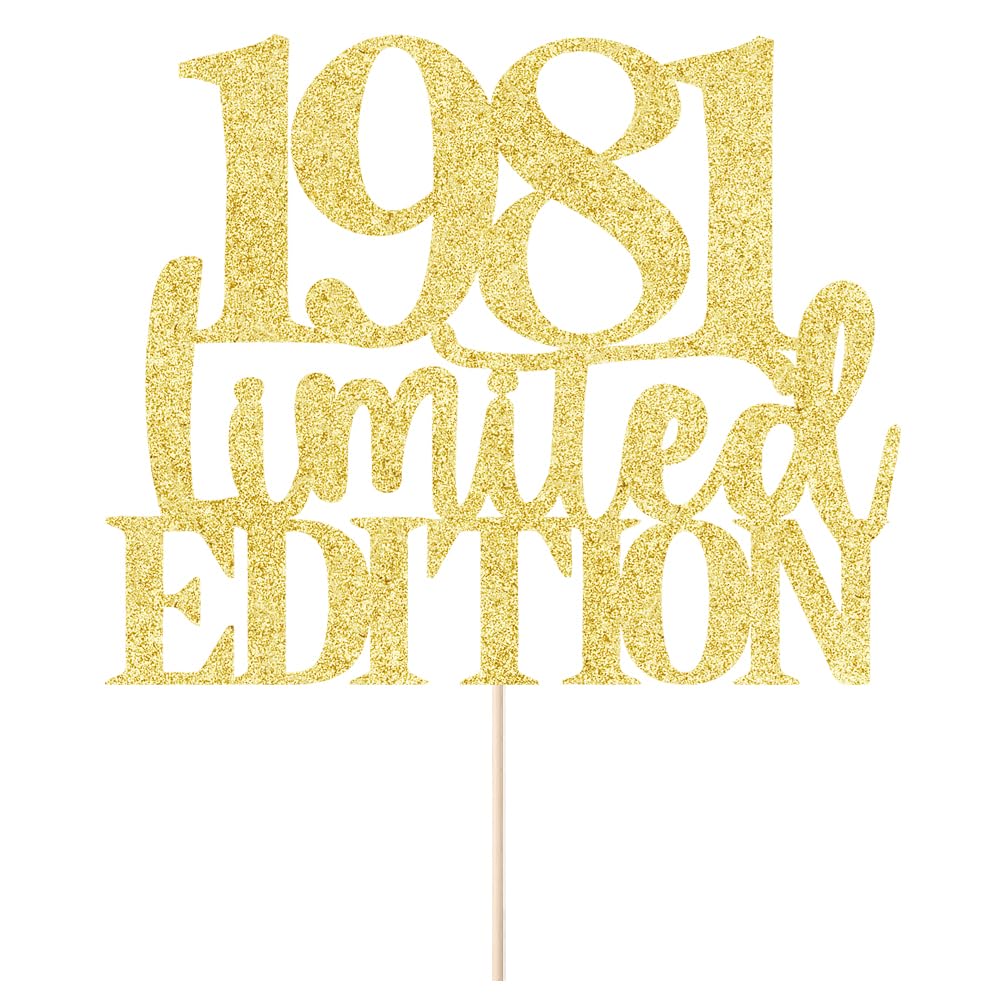 Limited EDITION 1981 cake topper 44th birthday happy birthday cake topper men and women cheer 44years old handmade Golden glitte