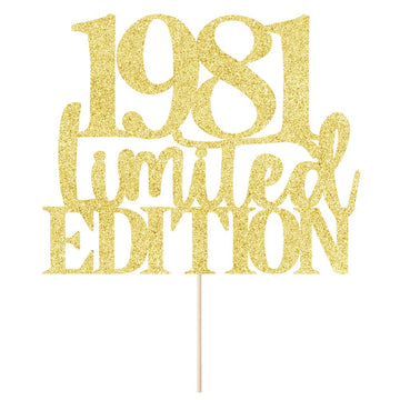 Limited EDITION 1981 cake topper 44th birthday happy birthday cake topper men and women cheer 44years old handmade Golden glitte