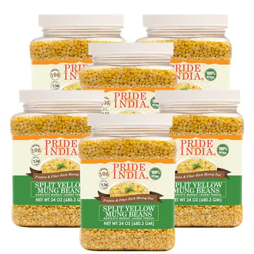 Pride Of India - PACK of 6 - Indian Split Yellow Mung Lentils - Protein & Fiber Rich Moong Dal, 1.5 Pound Jar