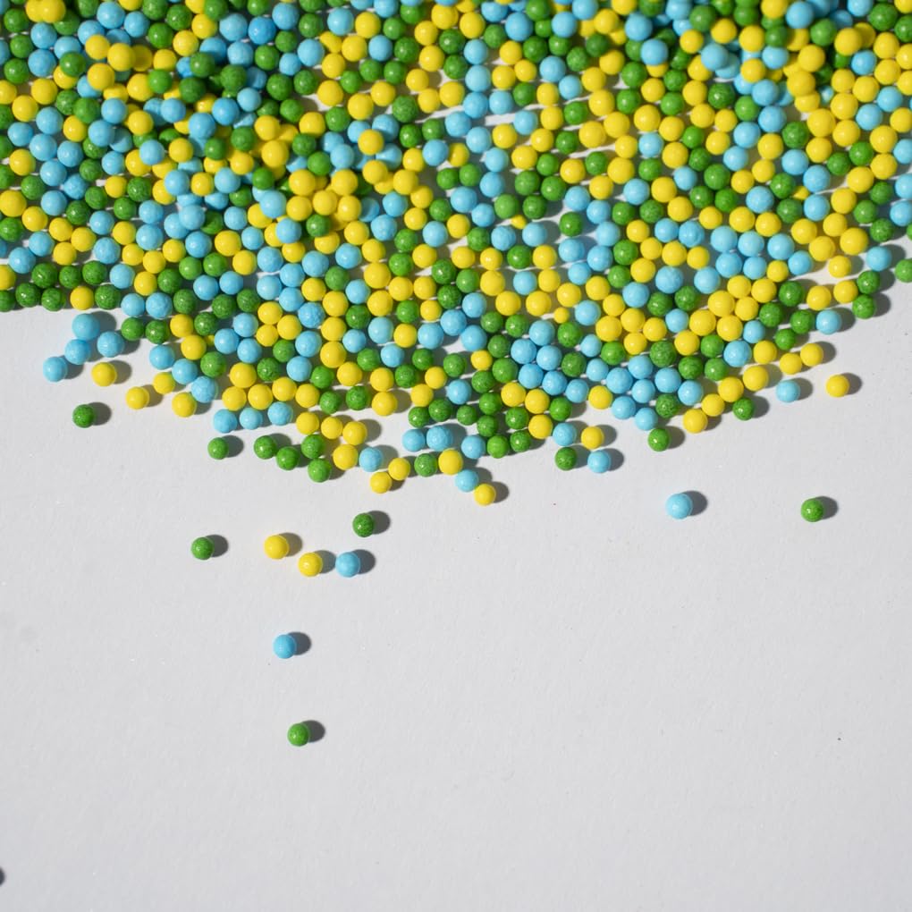 NIPEOR Nonpareils Sprinkles Edible Pearl Sprinkles 130g Green Blue Yellow 2mm for Cake Decorating Baking Ice Cream Cookies