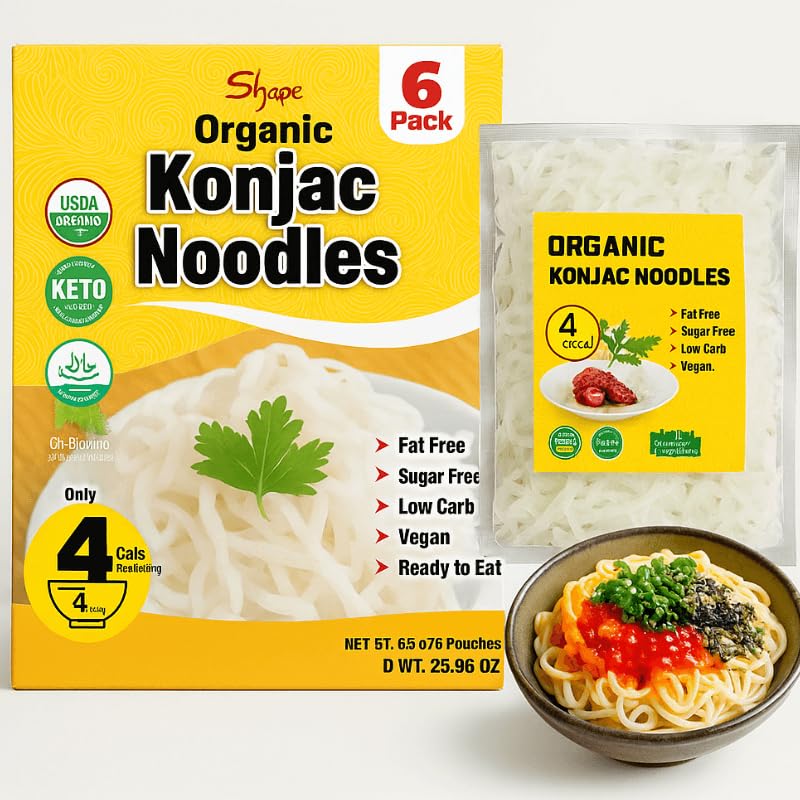 Organic Shirataki Konjac Noodles Low Calorie - 6 Pack Shirataki Noodles, Healthy Diet, Low Carb, Keto & Paleo Friendly, Vegan, G