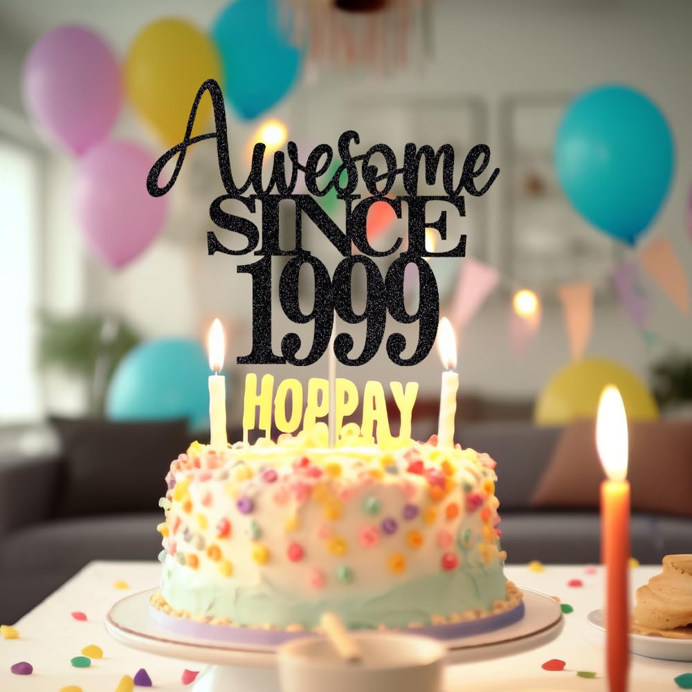 25Th Awesome Since1999 Cake Topper Cheers To 25 Years Birthday Cake Pick 25 Fabulous Cake Decoration For Happy 25Th Birthday Ann