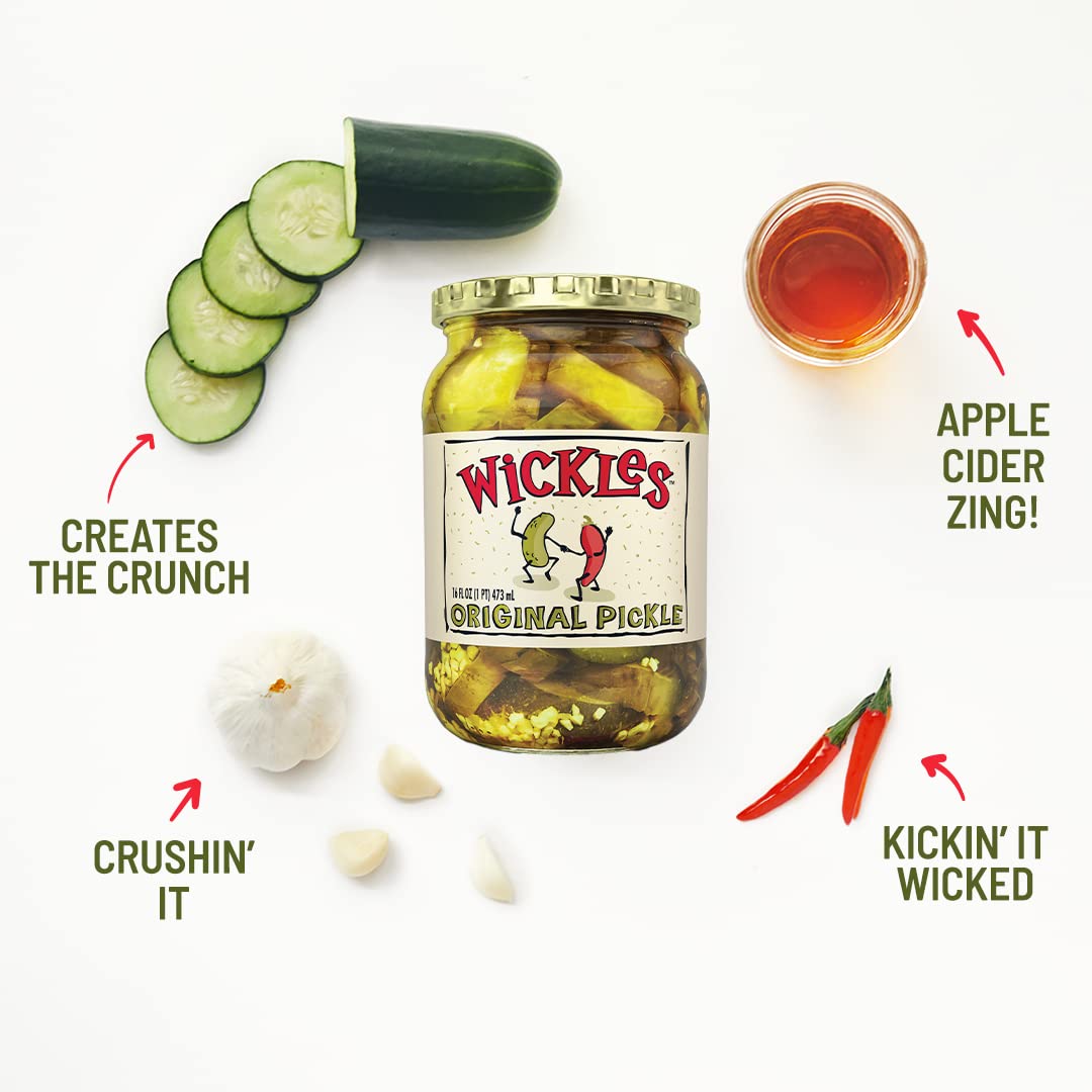 Wickles Pickles Original Pickles (6 Pack) - Spicy Garlic Pickles - Sweet & Hot Pickle Slices - Sweet, Slightly Spicy, Wickedly D
