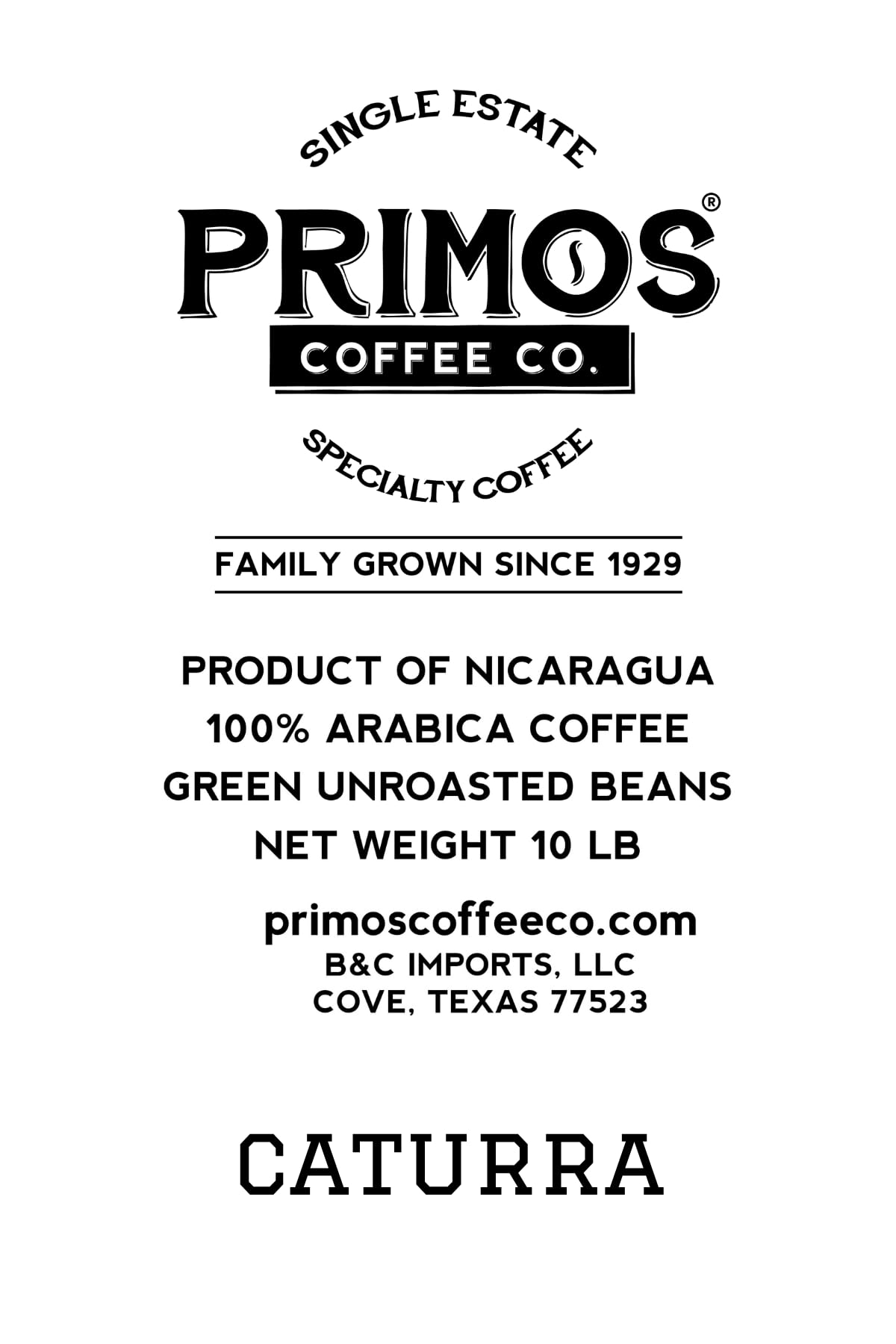 Primos Coffee Co. Unroasted Green Coffee Beans - Specialty Grade, 10 Lb, Single Origin from Nicaraguan Estate, Caturra Varietal
