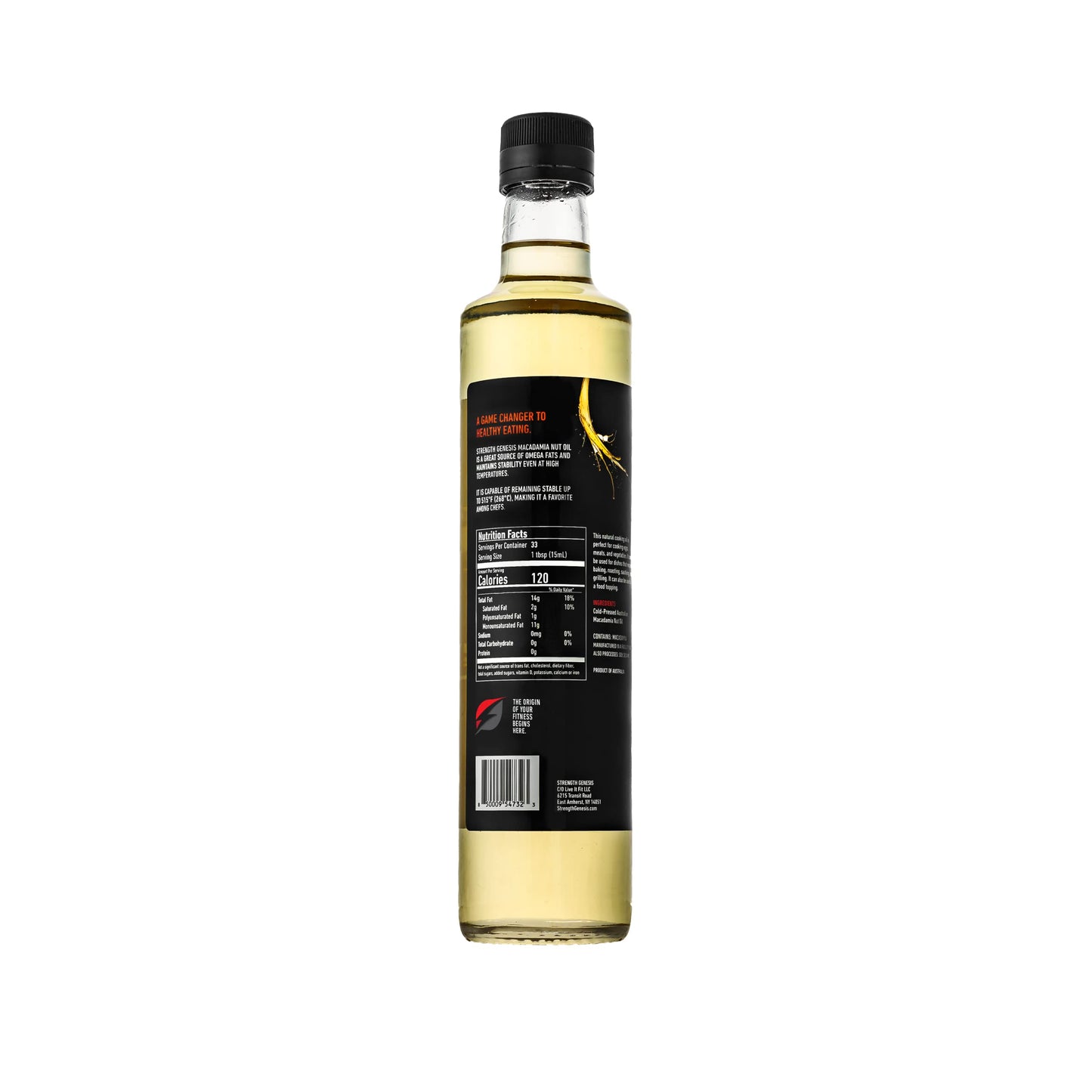 Strength Genesis Cold-Pressed Macadamia Nut Oil, 500ml Bottle, Ideal for Cooking