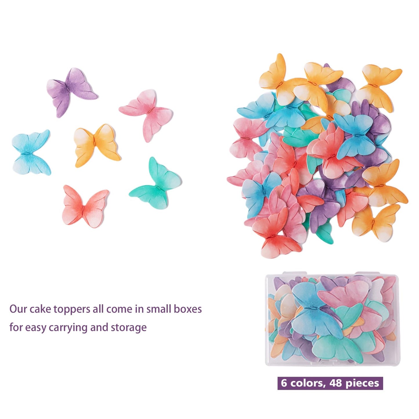 48 Pcs Edible Butterfly Cake Toppers Wafer Paper Butterfly Cupcake Toppers Edible Butterflies Decorations For Happy Birthday Wed