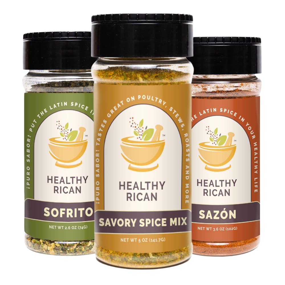 Healthy Rican Savory Chicken Mix Sazon and Sofrito Herb Seasoning for Meat Beef Vegetables Stews BBQ Non GMO No MSG Artificial F