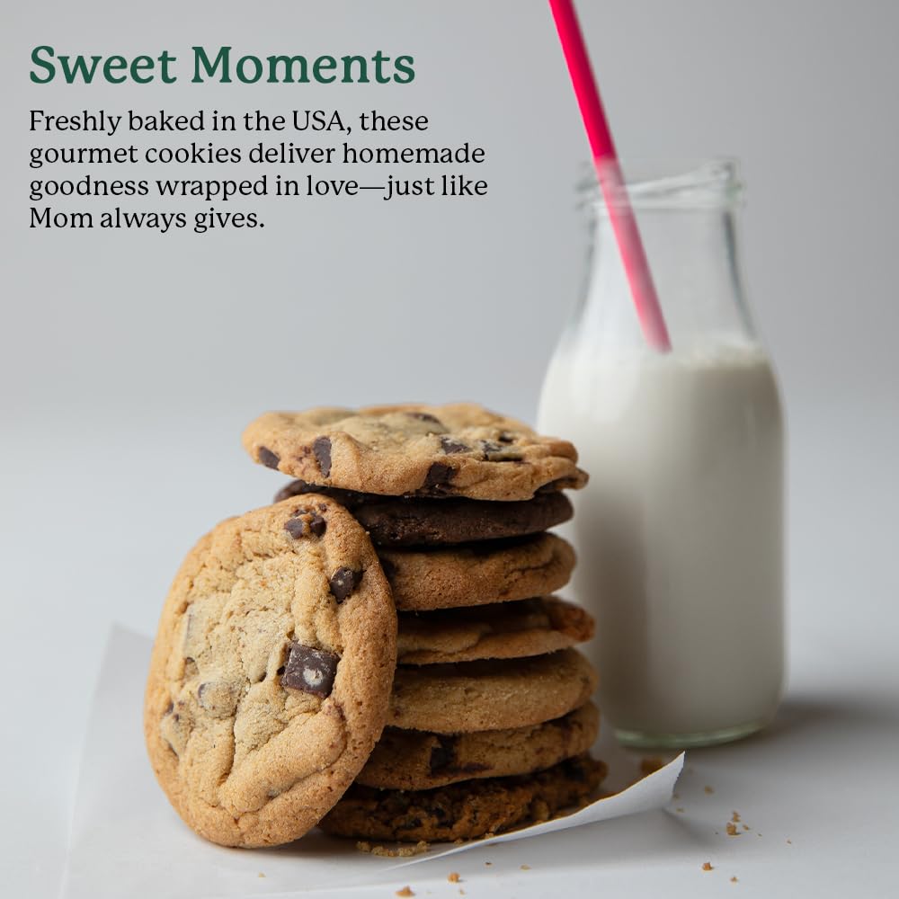 Pink & Gold Hearts Mothers Day Cookie Tin, 12 Assorted Gourmet Cookies (White Chocolate Macadamia, Chunky Chocolate, Oatmeal Rai