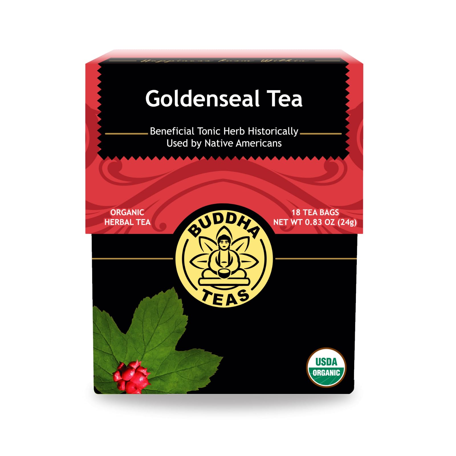 Buddha Teas Organic Goldenseal Tea - OU Kosher, USDA Organic, CCOF Organic, 18 Bleach-Free Tea Bags