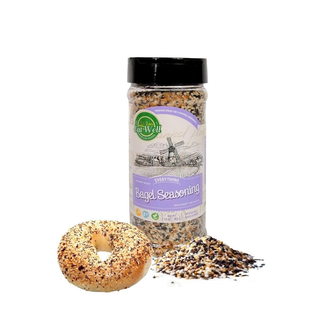 EAT WELL PREMIUM FOODS Everything but the Bagel Sesame Seasoning, 10 oz Bulk Size, Blend of Sea Salt, Garlic & Onion