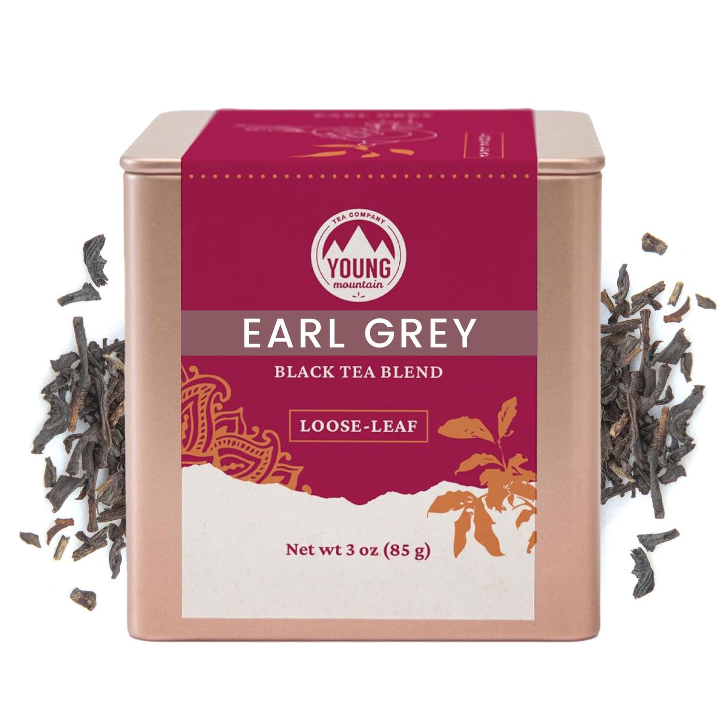 Young Mountain Tea Organic Earl Grey Loose Leaf Tea - Premium Black Tea Blend, 3 Oz Tin