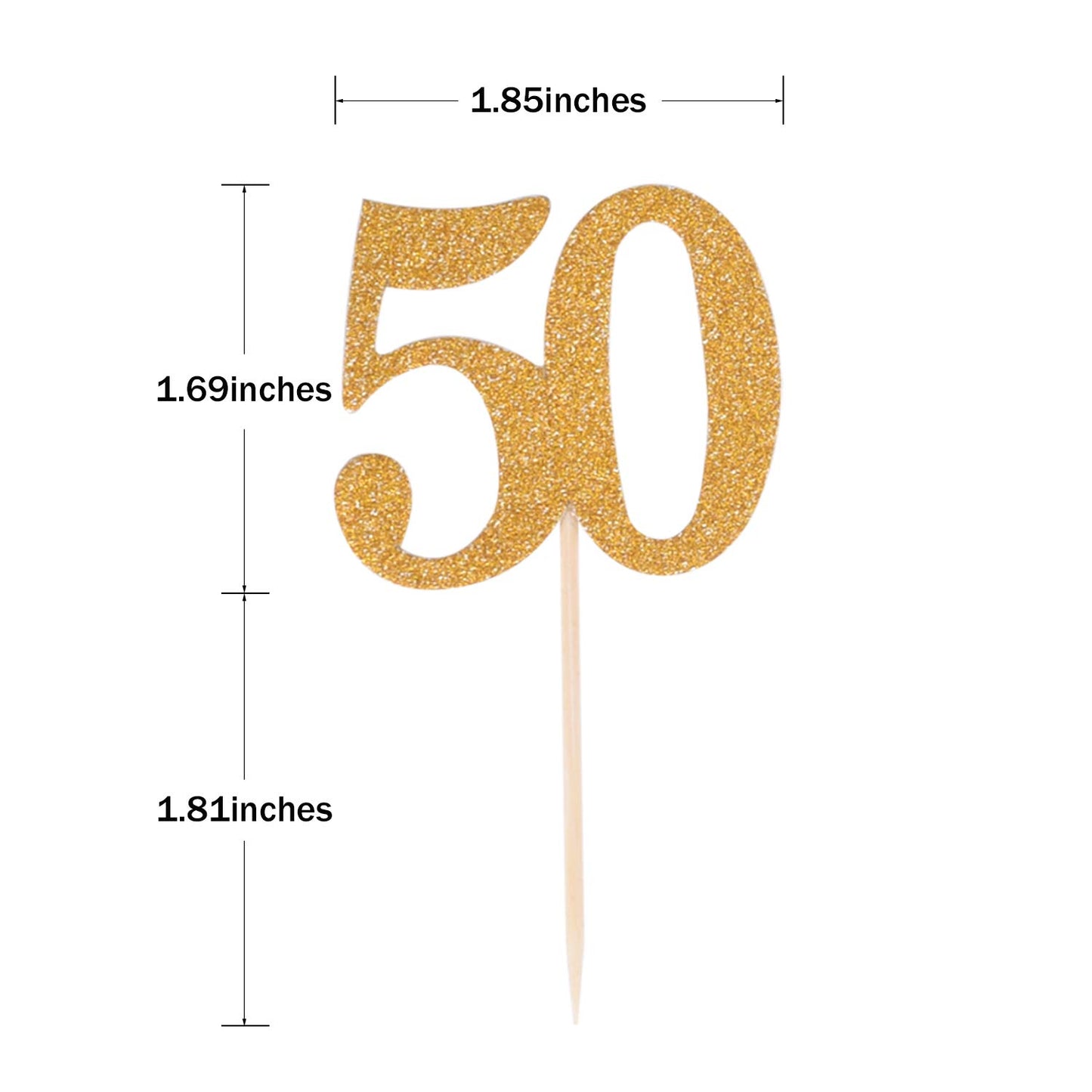 Donoter 50pcs Cupcake Toppers Gold Glitter Number 50 Cake Picks for Birthday Anniversary Party