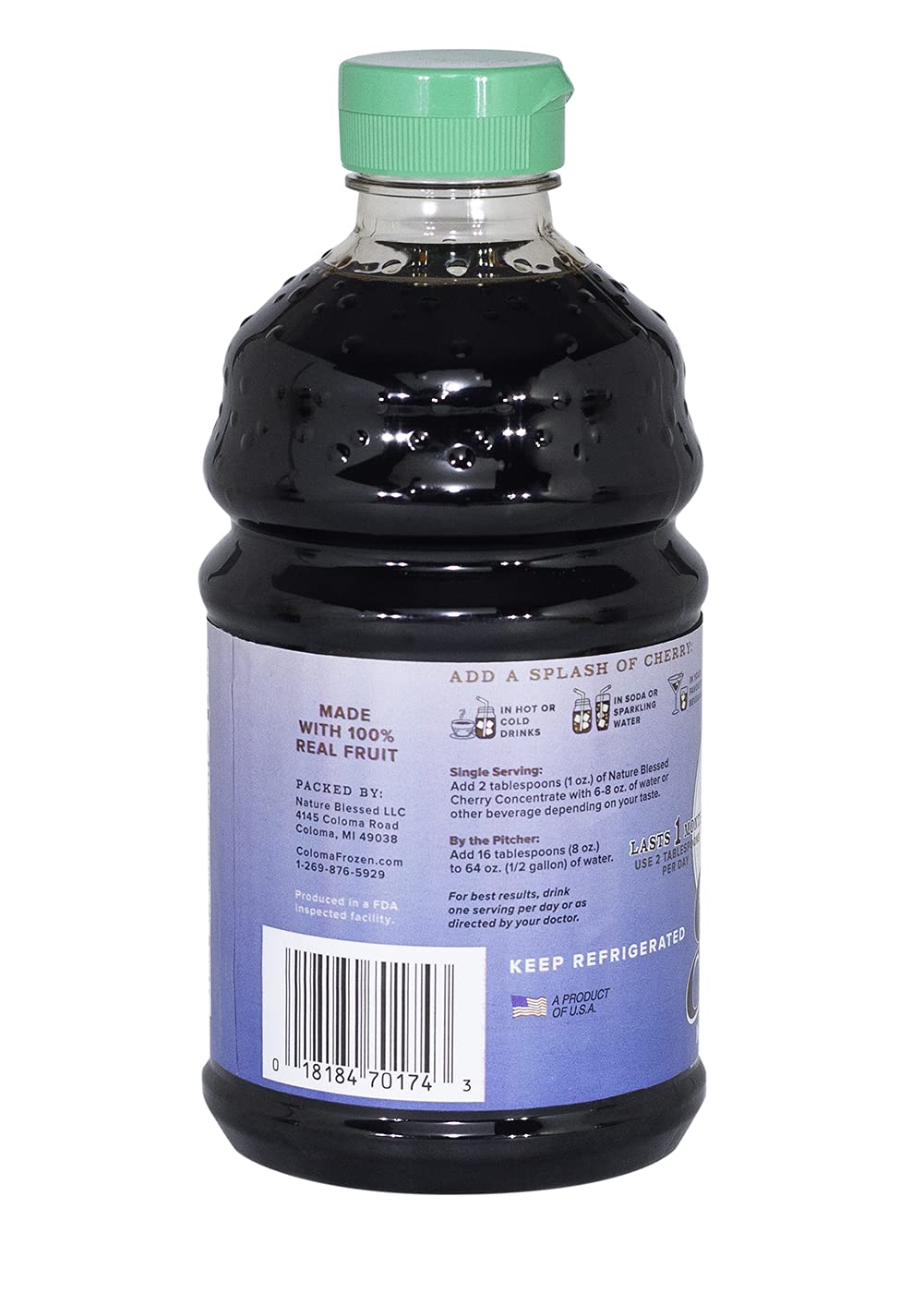 Nature Blessed 100% Pure Tart Cherry Concentrate - 4 Quarts (Four 32Oz Bottles), Refreshing Drink Or In Smoothie, All Natural, N