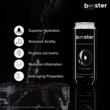 Booster Black Alkaline Drink | Superior Hydration With Infused Essential Minerals | 8+ Ph Alkaline (500 Ml Each Can) Better Than