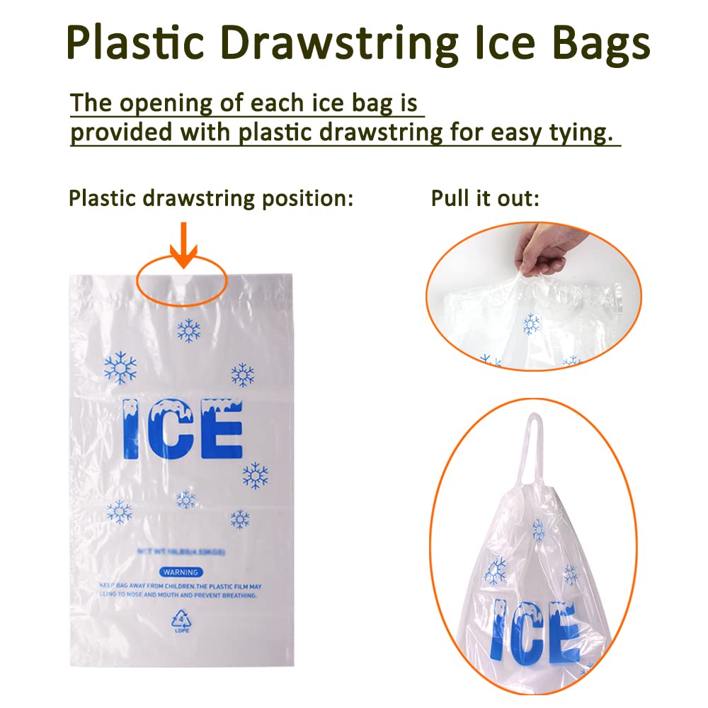 Belinlen 100 Pack 10 Lb. Plastic Drawstring Ice Bags 12 X 21 Inch Heavy-Duty Plastic Ice Bags With Plastic Drawstring (2Mil Thic