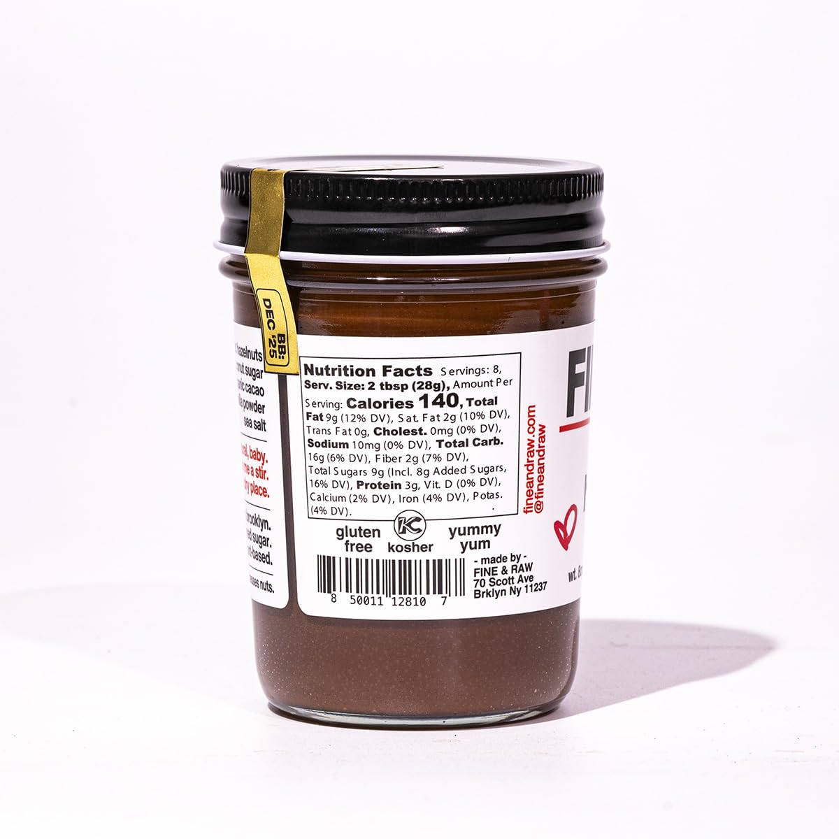 Fine & Raw Chocolate Hazelnut Butter Spread 8 Ounce - Clean Ingredients, Vegan, And Organic Chocolate Hazelnut Spread, Healthy C