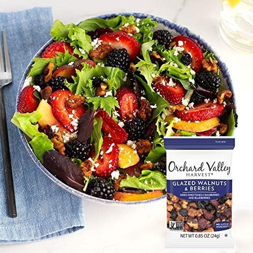 Orchard Valley Harvest Salad Toppers, Glazed Walnuts & Berries, 0.85 oz Bags, Non-GMO, No Artificial Ingredients, Pack of 15