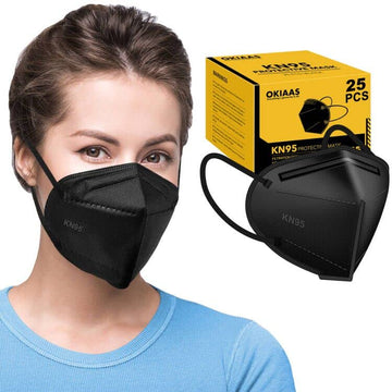 Okiaas 25 Pack Kn95 Face Mask, 5-Layer Masks Disposable Kn95 Black,Face Protection Against Pm2.5, Dust, Pollen And Haze, For Wom