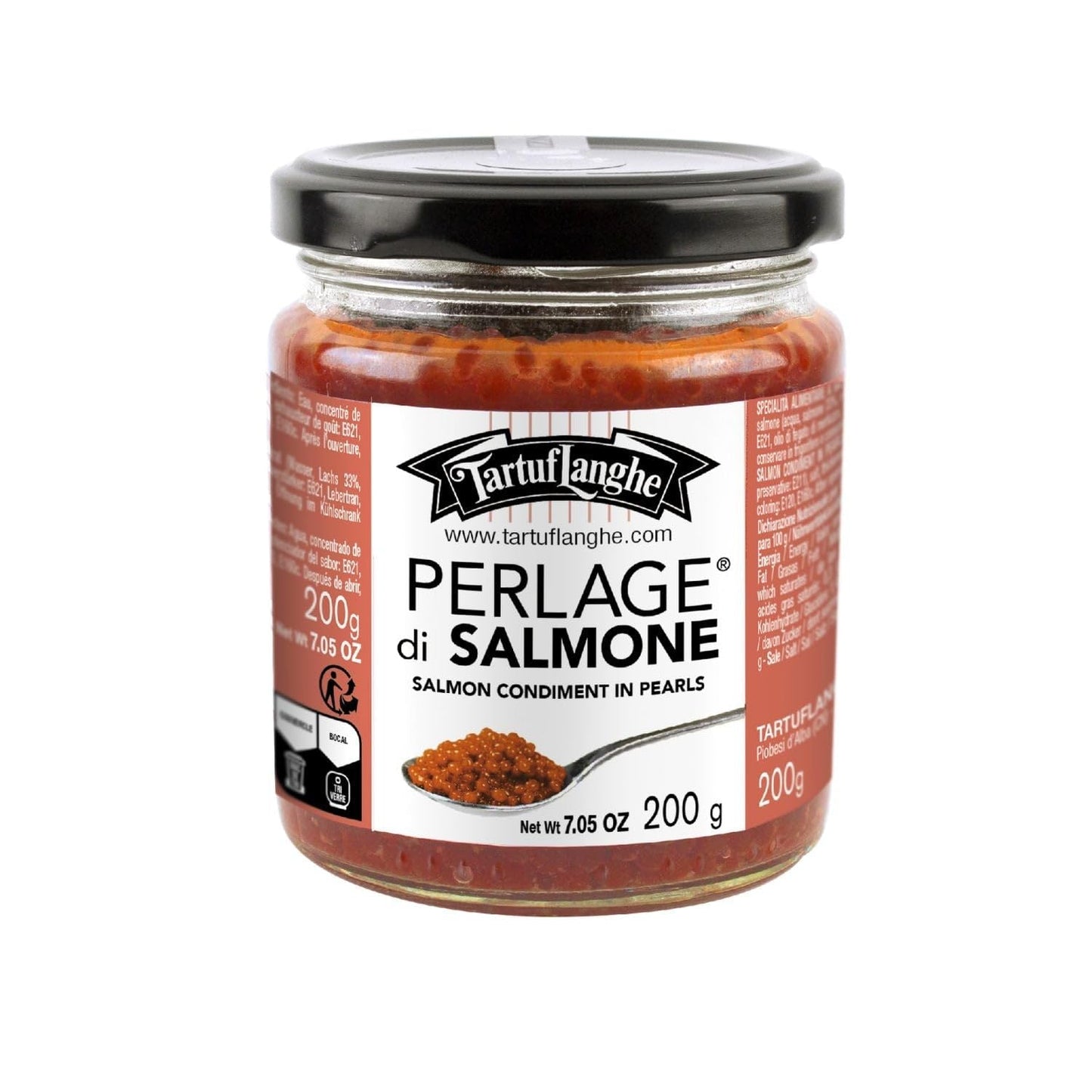 Tartuflanghe Salmon Perlage Pearls - Stylish Italian Truffle Pearls  Perfect For Enhancing Dishes  Gourmet Gift - 200G Jar 7.05 Oz