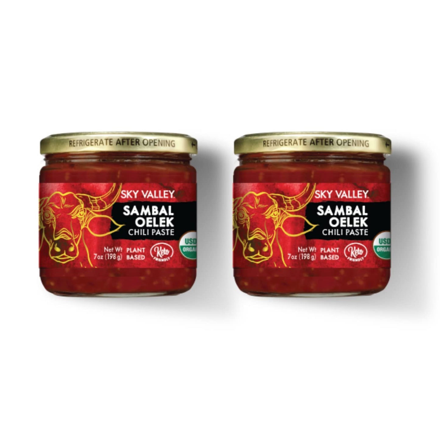 Sky Valley Sambal Oelek Chili Paste - Red Jalapenos & Garlic - 7 Oz, 2-Pack - Gluten Free, Vegan, USDA Organic, Non-GMO