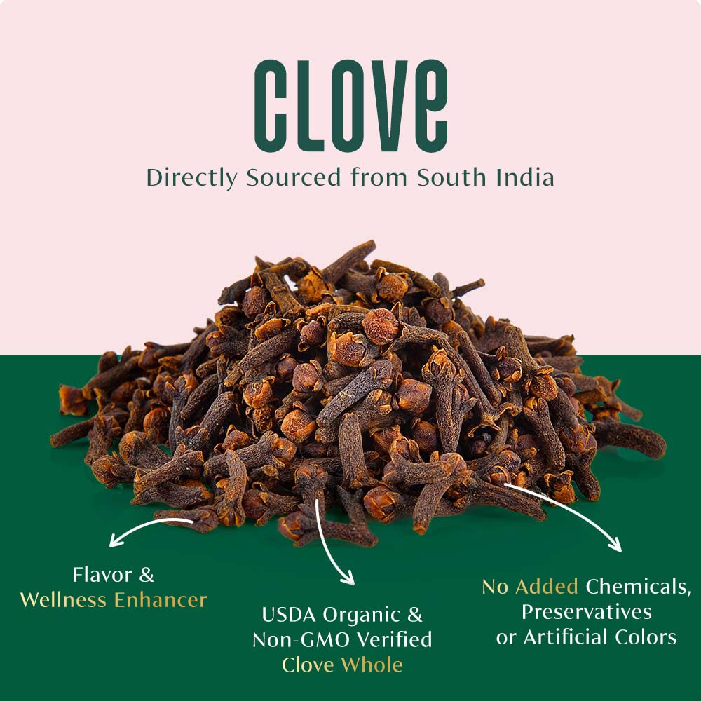 Vahdam, Organic Clove Whole (1.7Oz/50G) Handpicked Whole Cloves, Gluten Free, Non Gmo, 100% Raw | Warm & Flavorful Spice | Great For Cooking, Smoothies, Pomander Balls, Potpourri & Tea