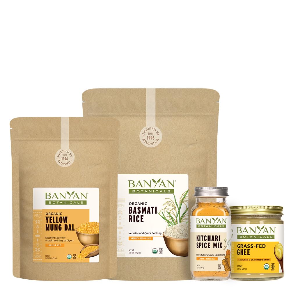 Banyan Botanicals Kitchari Kit - Organic Yellow Mung Dal, Basmati Rice, Kitchari Spice Mix & Ghee to Make Kitchari - for Ayurved