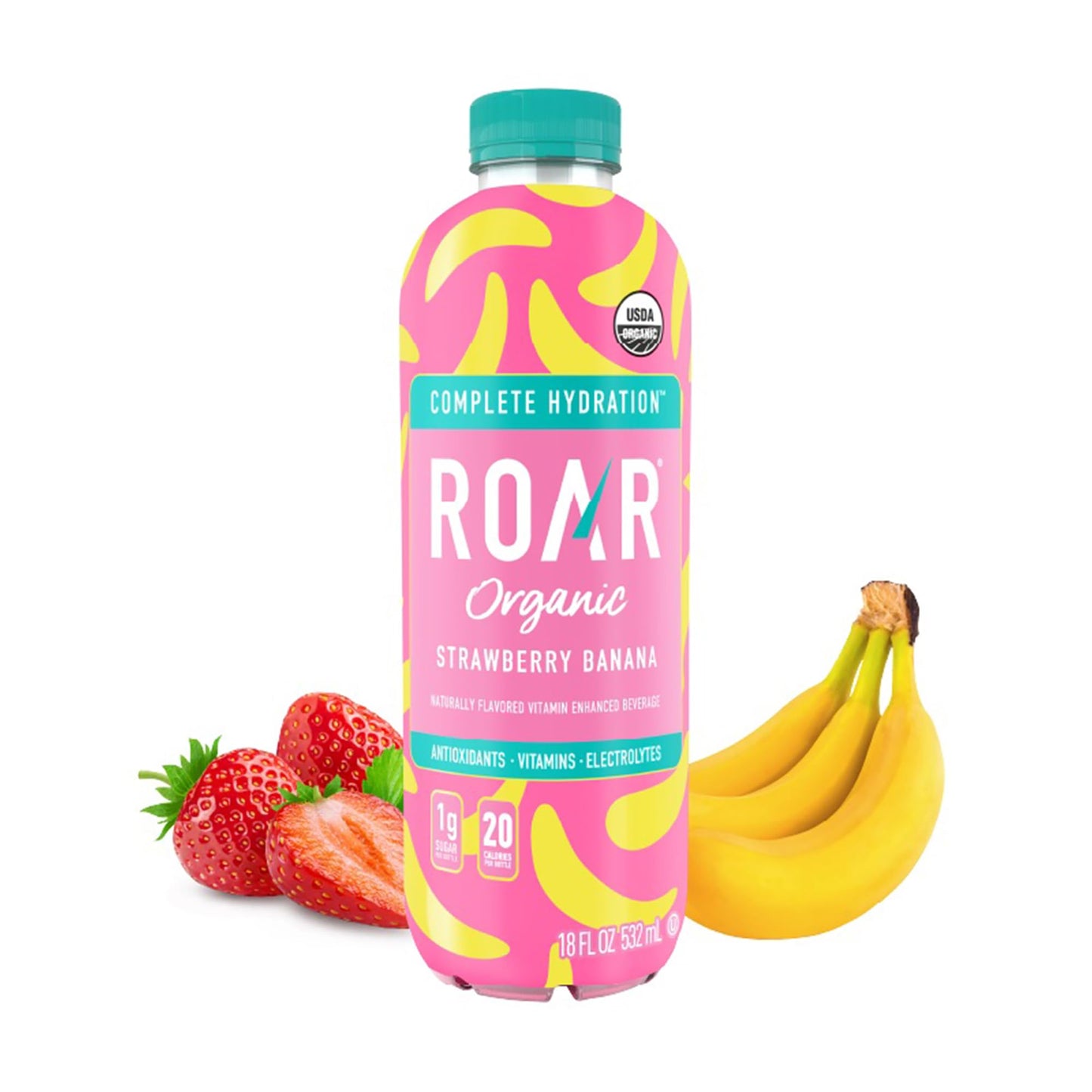 Roar Complete Hydration Organic - Electrolyte Drinks Loaded with Vitamins C, B5, B12 - Non-GMO, Gluten-Free - Strawberry Banana