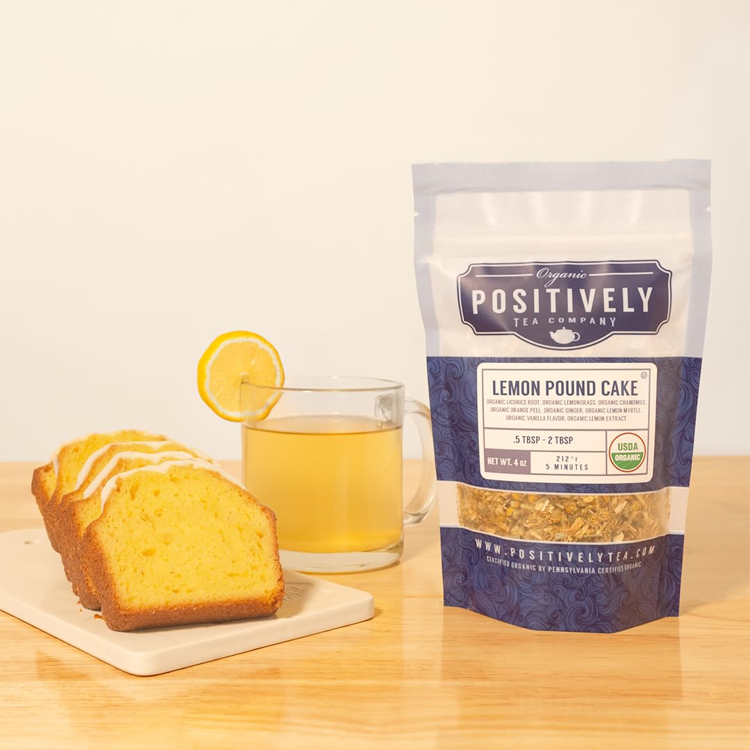 Organic Positively Tea Company Lemon Pound Cake Herbal Tea Loose Leaf 4 Ounce