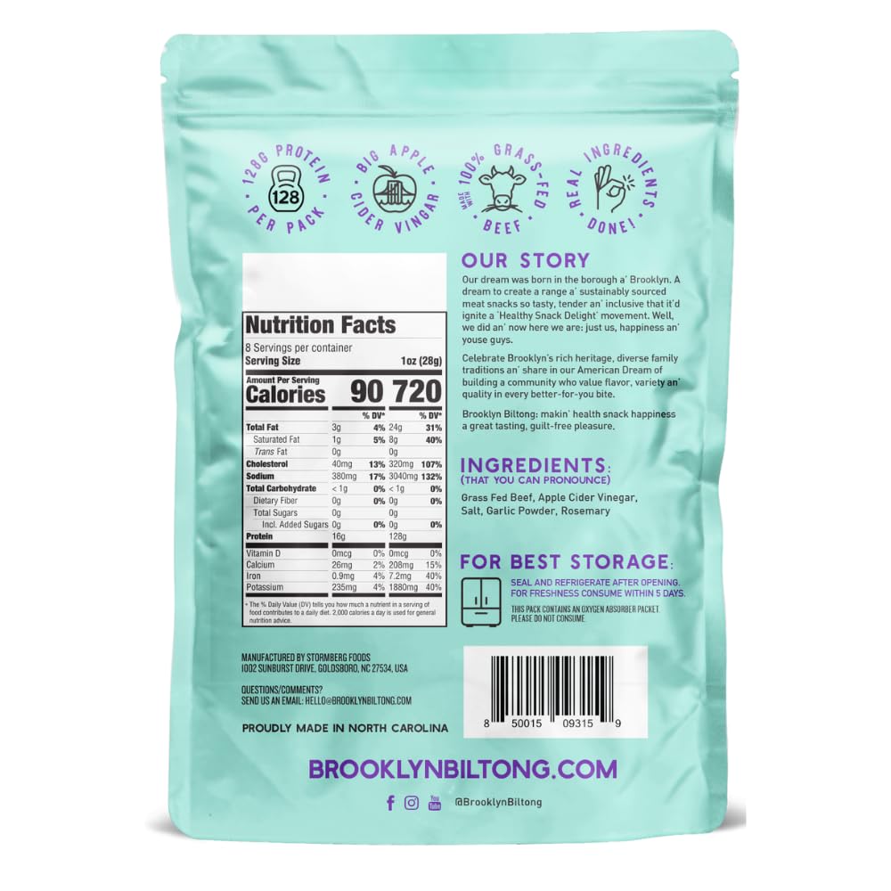 Brooklyn Biltong Air Dried Grass Fed Beef Snack, South African Beef Jerky (8 Oz, Pack Of 1) - Whole30 Approved, Paleo, Keto, Glu