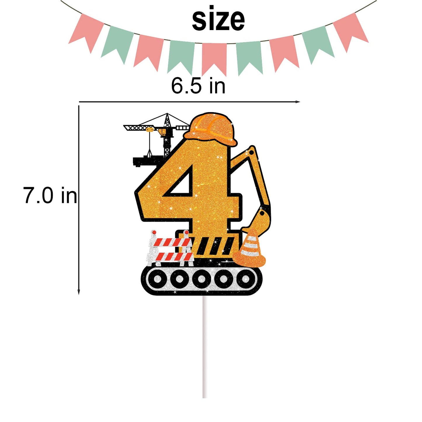 Construction Cake Topper For Boys Girls 4Th Happy Birthday Construction Theme Party Supplies Building Truck Tractor Crane Excava