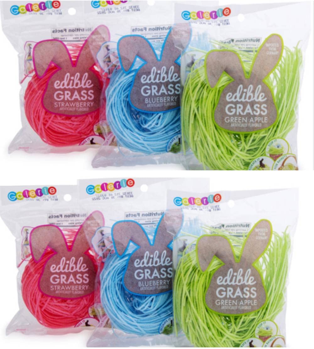 Grandys Candys Edible Easter Grass Bundle - Green Apple, Blueberry, Strawberry Flavors - 6 Individual Packages - 6 Count