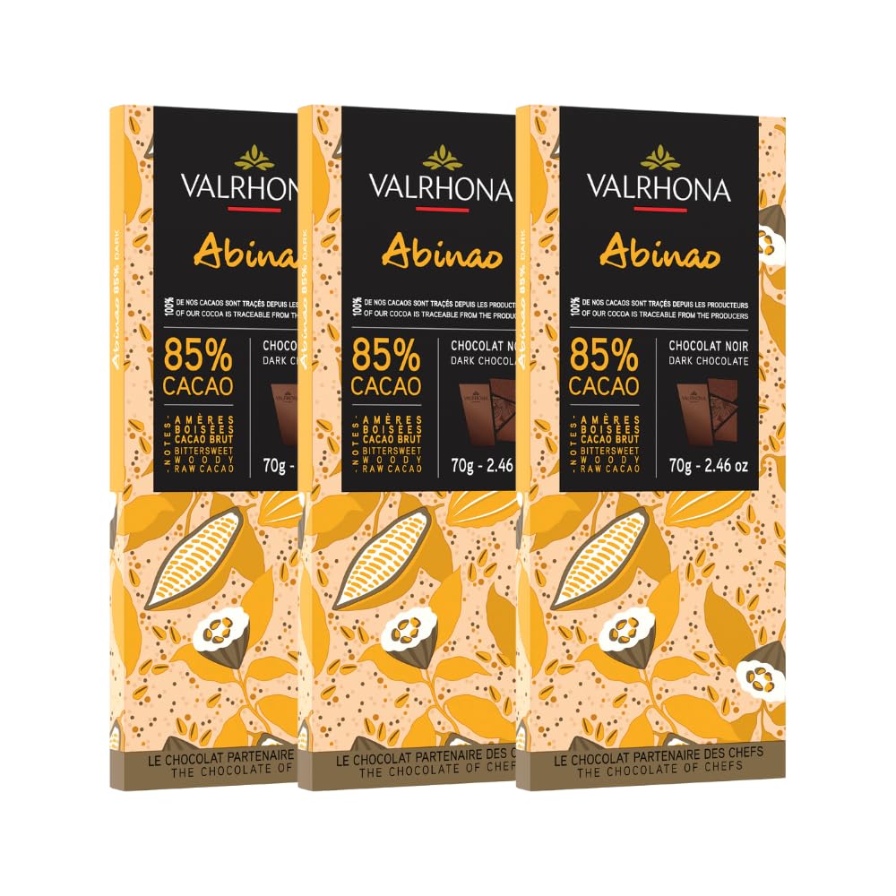 Valrhona Premium Extra Dark Chocolate Abinao 85% Cacao Tasting Bars - Gourmet French Chocolate Perfect For Eating And Baking And