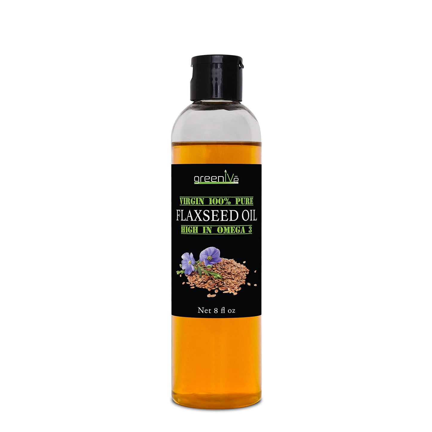 Greenive Flax Seed Oil Organically Grown100% Pure Cold Pressed High Vegan Omega Fatty Acids (8 Fl Oz)