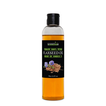 Greenive Flax Seed Oil Organically Grown100% Pure Cold Pressed High Vegan Omega Fatty Acids (8 Fl Oz)