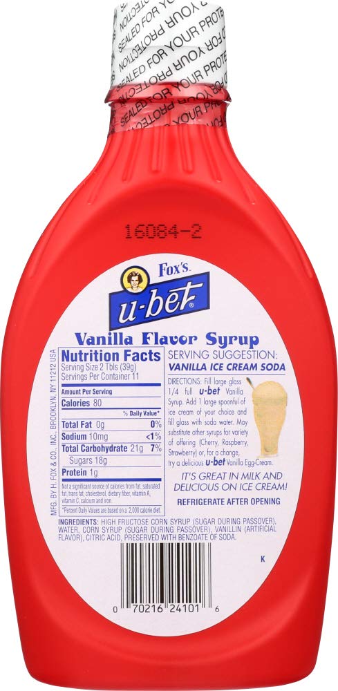 FOXS U-BET Vanilla Syrup - 20 Oz Bottle - Flavoring Syrup for Beverages