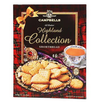 Campbells Shortbread Assorted All-Butter Highland Cookies 10.58 Oz - Golden Yellow Gift Box Scottish Tea Biscuits