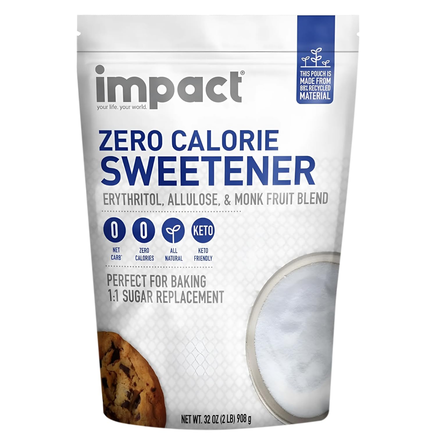 Impact Allulose Sweetener Blend - Gluten Free, Zero Calories, Keto, Vegan - 2lbs