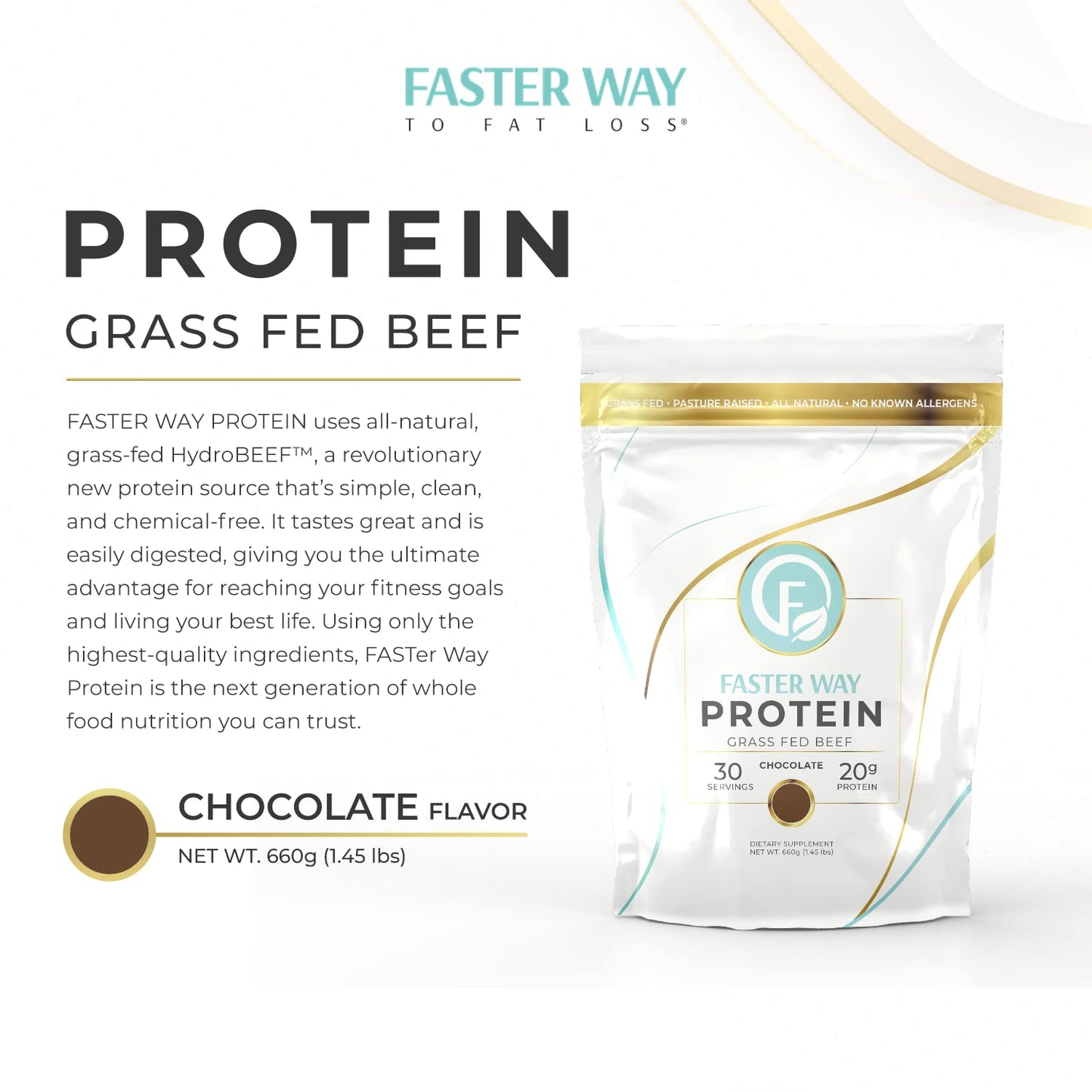 Faster Way - Protein Powder - Hydrolyzed Grass Fed Beef - 20g of Protein Per Serving - Muscle Growth & Recovery - 9 Essential Am