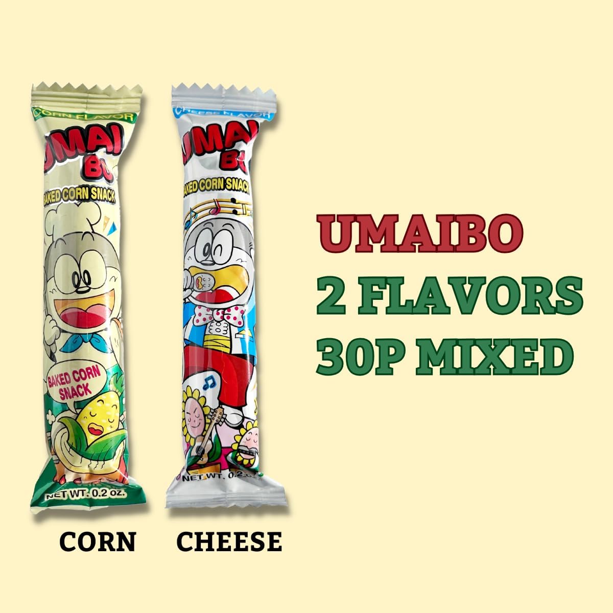 Japanese Snacks Variety Pack, Corn and Cheese Flavor, Corn Puffed Dagashi Mix, 30 Sticks