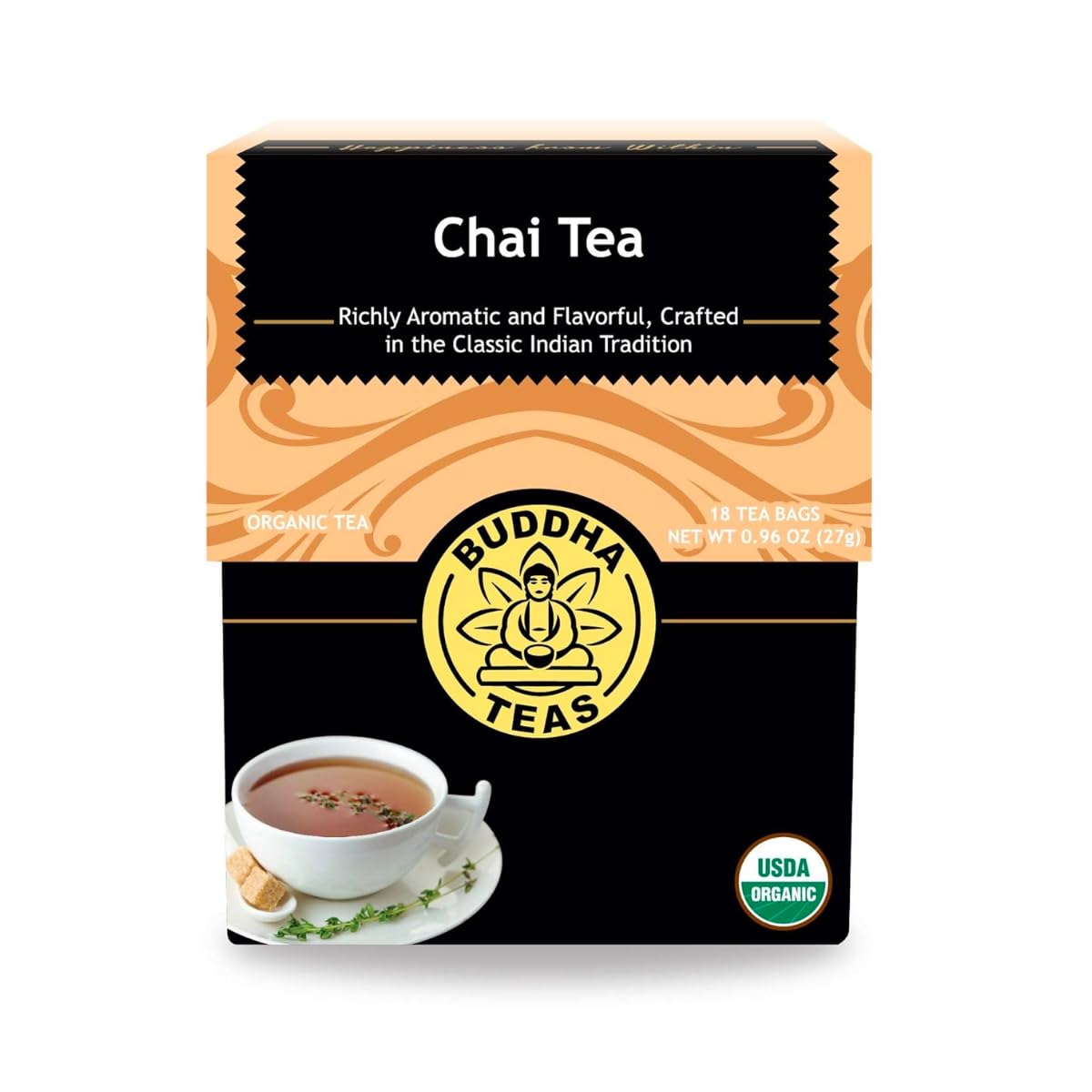 Buddha Teas - Organic Chai Tea - Delicately Spiced & Warming - For Health & Wellbeing - With Antioxidants & Minerals - Clean Ingredients - With Energy Blend - Ou Kosher & Non-Gmo - 18 Tea Bags (Pack Of 1)
