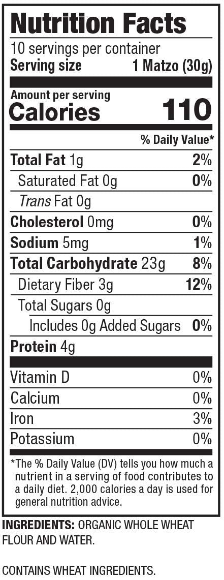 Yehuda 100% Organic Whole Wheat Matzo, 10.5oz - Healthy Kosher Snack, Perfect for Passover and Everyday Enjoyment