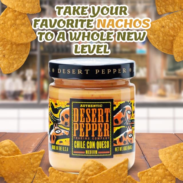 Desert Pepper Trading Con Queso Dip with Flame-Roasted Red, Green Chiles and Golden Cheddar Cheese, Gluten-Free, Low Carb Snack