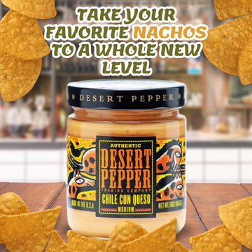 Desert Pepper Trading Con Queso Dip with Flame-Roasted Red, Green Chiles and Golden Cheddar Cheese, Gluten-Free, Low Carb Snack