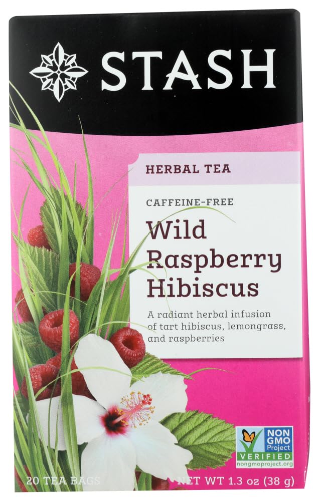Stash Tea, enhanced, Herbal Tea, Wild Raspberry Hibiscus, Caffeine Free, 20 Tea Bags,1.3 oz (38 g)( 1 Pack )