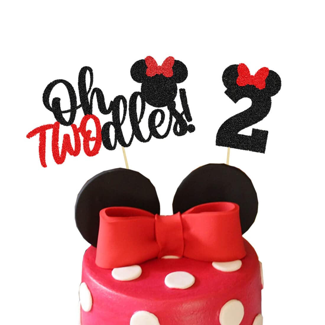 Oh Twodles Red Mouse Cake Topper Mouse Second 2nd Birthday Party Supplies Decorations for Baby Red Girl Bday