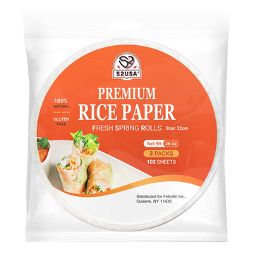 52Usa Rice Paper, 3 Pack, Rice Paper Wrappers, Fresh Spring Roll Wrappers & Dumplings-102 Sheets, Gluten-Free Wonton Wrappers, V
